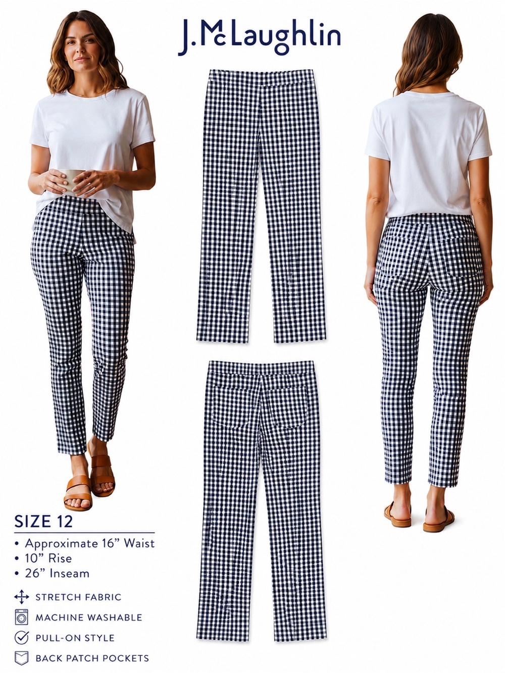 J. McLaughlin Navy & White Gingham Ivy Flair Ankle Pants